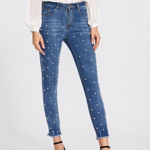 Beaded Light Wash Ankle Jeans